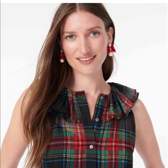 Sleeveless ruffle-collar top, Stewart tartan, NWT - Picture 6 of 7